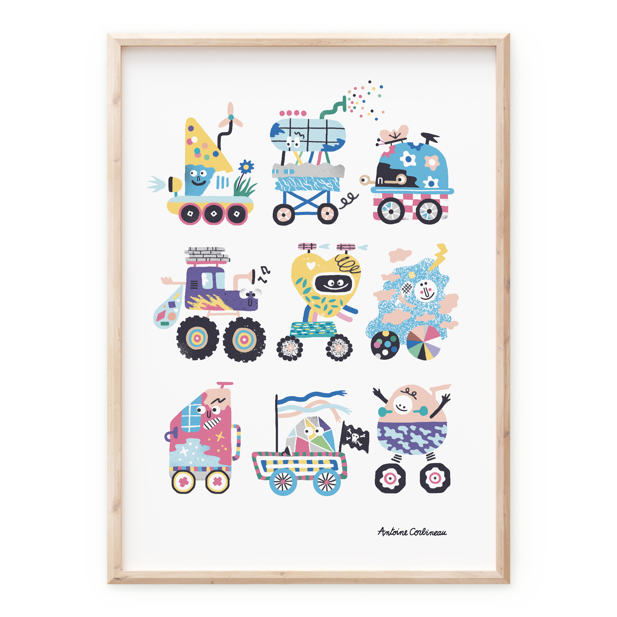 Affiche Cool Cars par Antoine Corbineau, voitures imaginaires illustrées colorées