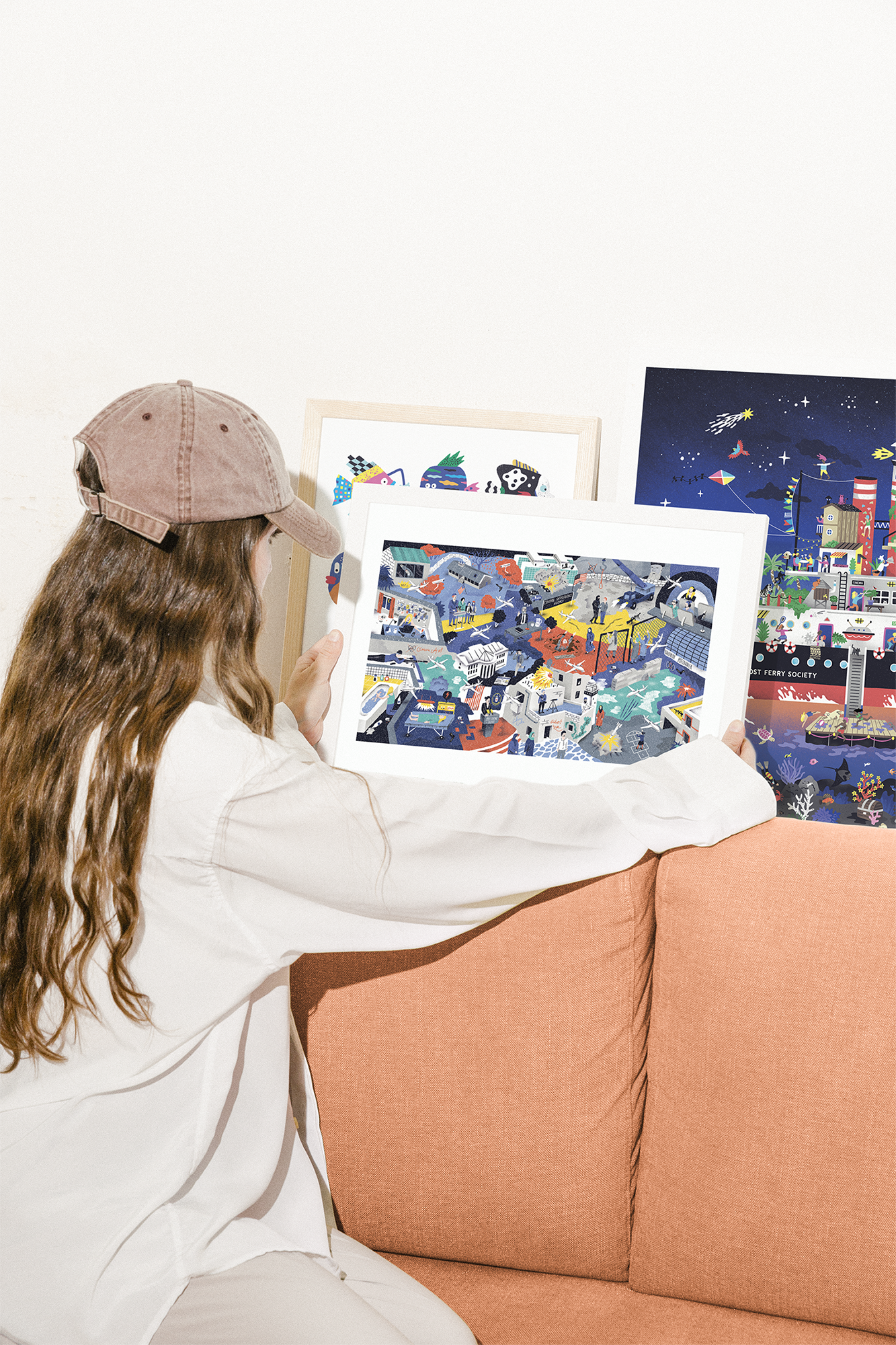 Affiche illustrée détaillée inspirée de la série culte Homeland, représentant Carrie Mathison et Nicholas Brody avec des éléments de tension, d’espionnage et de politique, dans un style graphique coloré.